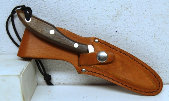Grohmann DH Russell Fixed Blade Skinning Knife with Leather Sheath, 4" Blade, 8 5/8" Overall