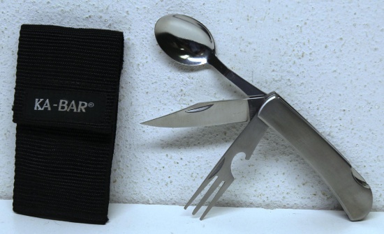 KA-BAR No. 1300 Folding Knife with Knife, Fork, Spoon, Bottle Opener in Nylon Sheath