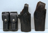 2 Black Leather Basketweave Holsters and 1 Magazine Holder - Mixson Leathercraft Magazine Holder