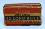 Full Vintage Box Montgomery Ward Ward's Long Range .22 LR Hollow Point Cartridges, Some Tape on Box