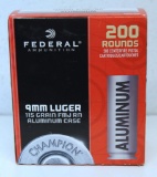 Full 200 Round Box Federal 9 mm Luger 115 gr. FMJ Aluminum Case Cartridges
