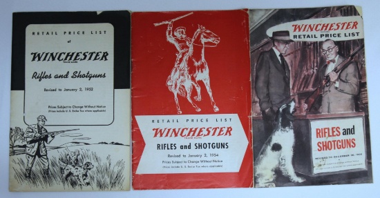 Old Winchester Literature 1952, 1954, 1955 Retail Price List of Winchester Rifles and Shotguns
