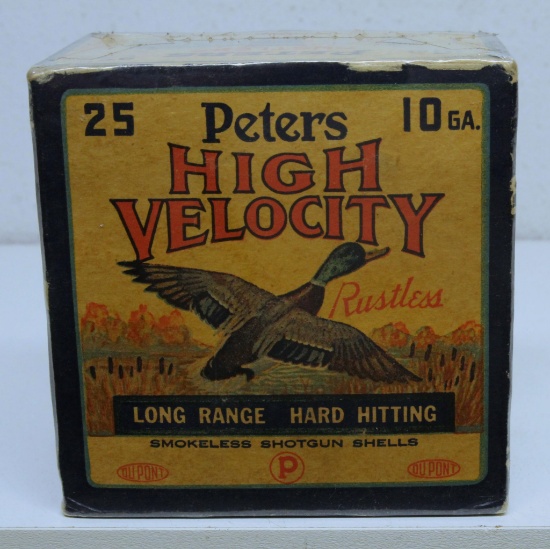 Full Vintage Box Peters High Velocity 10 Ga. 2 7/8" Shotshells