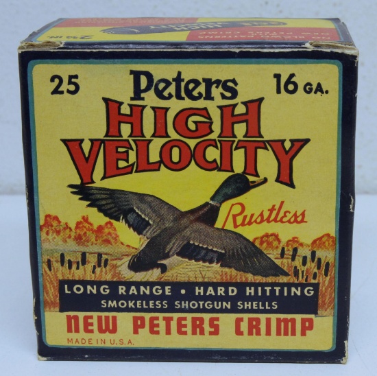Full Vintage Box Peters High Velocity 16 Ga. 2 3/4" Shotshells with New Peters Crimp