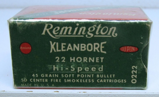 Full Vintage Box Remington Hi-Speed .22 Hornet 45 gr. SP Cartridges