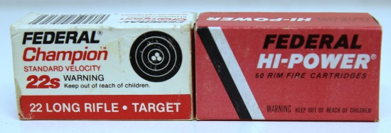 2 Different Full Vintage Boxes Federal .22 LR Cartridges