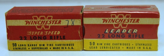 2 Different Full Vintage Boxes Winchester Leader and Winchester Super Speed .22 LR Cartridges