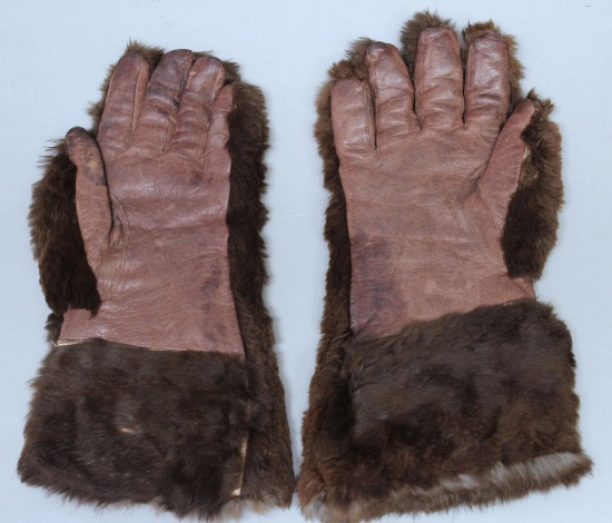 Pair Old Beaver Skin Rabbit Fur Lined Gloves