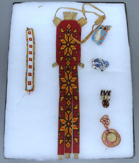 12" x 16" Frame Early 1900's Cree Indian Beadwork