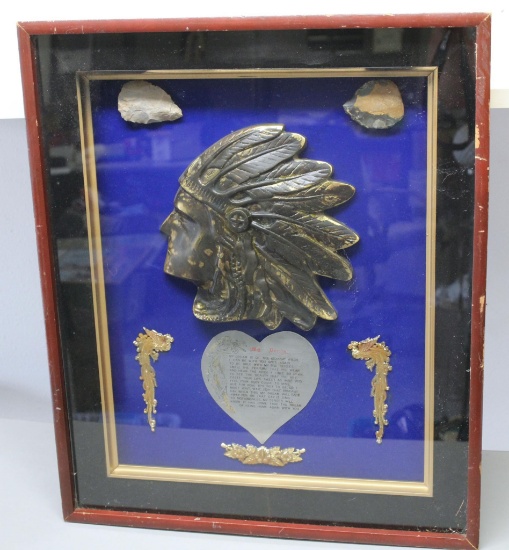 18" x 21" Frame 3D Brass Indian Chief