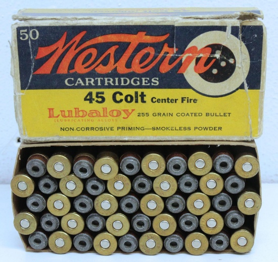 Full Vintage Box Western .45 Colt Cartridges - Box Missing End Flaps
