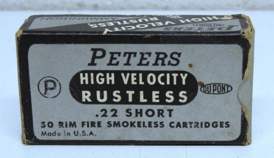 Full Vintage Box Peters High Velocity Rustless .22 Short Cartridges