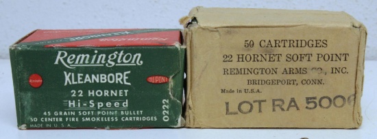 2 Full Vintage Boxes Remington Army Lots .22 Hornet 45 gr. SP Cartridges - 1 still has Original