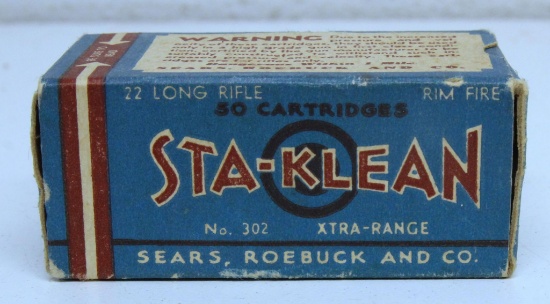 Full Vintage Box Sears Roebuck and Co. Sta-Klean .22 LR Cartridges