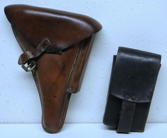 Unmarked Leather Military Holster and Ammo Pouch