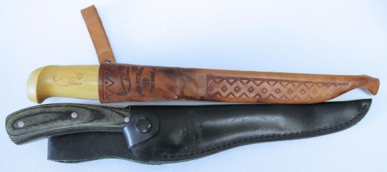 2 Fishing Filet Knives with Leather Sheaths - J. Marttiini and Cabelas