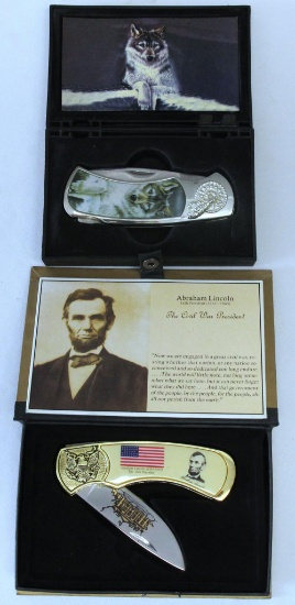 Abraham Lincoln Commemorative Pocket Knife and Wolf Collector Knife