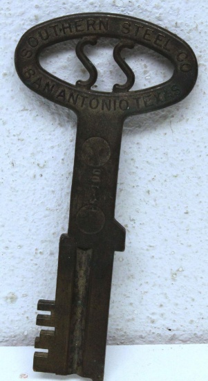 Old Brass Jail Key Marked Southern Steel Co. San Antonio, Texas