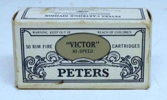 Partial Vintage Box Peters "Victor" Hi-Speed .22 LR Cartridges with 36 Mixed Rounds
