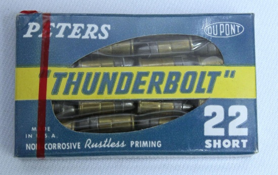 Full Vintage Chiclet Pack Peters "Thunderbolt" .22 Short Cartridges - Pack has State of Tennessee 1