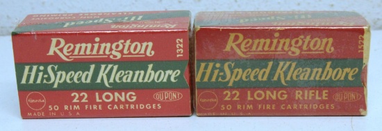 2 Full Vintage Boxes Remington Hi-Speed - .22 Long and .22 LR Cartridges