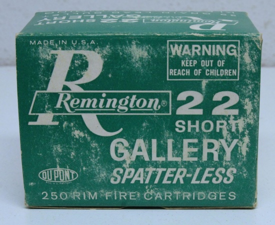 Full Vintage Box of 250 Remington 22 Short Gallery Spatter-less .22 Short Cartridges