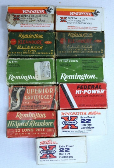 11 Full and Partial Boxes Vintage .22 LR Cartridges