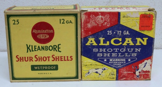 2 Different Full Vintage Boxes 12 Ga. 2 3/4" Shotshells - Remington Shur Shot and Alcan Trapmax