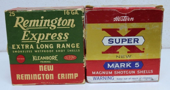 Full Vintage Box Remington Express 16 Ga. 2 3/4" and Full Vintage Box Western Super-X Mark 5 16 Ga.