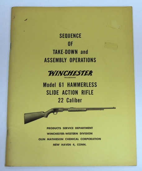 Old Winchester Literature 1958 Sequence of Takedown and Assembly Operations Winchester Model 61