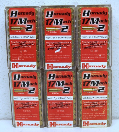 6 Full Boxes Hornady .17 Mach 2 17 gr. V-MAX Cartridges