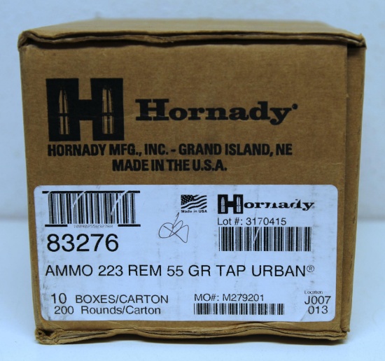 Full Case 10 Boxes (200 Rounds total) Hornady .223 Rem. 55 gr. Tap Urban Cartridges