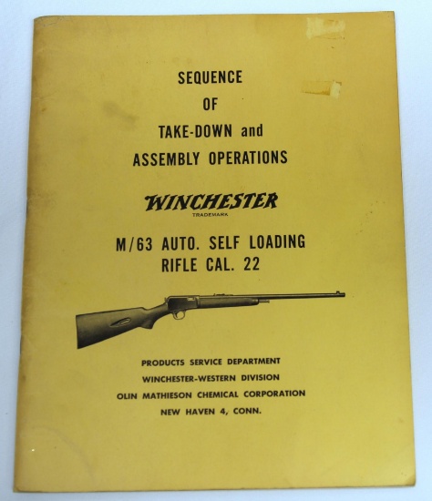 Old Winchester Literature 1959 Sequence of Takedown and Assembly Operations Winchester Model 63 Auto