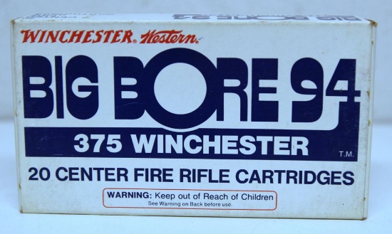 Full Vintage Box Winchester Western Big Bore 94 .375 Winchester 250 gr. Power-Point Cartridges