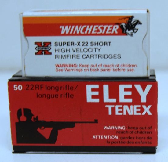 Full Box Winchester Super-X .22 Short High Velocity and Full Box Eley Tenex .22 LR Cartridges