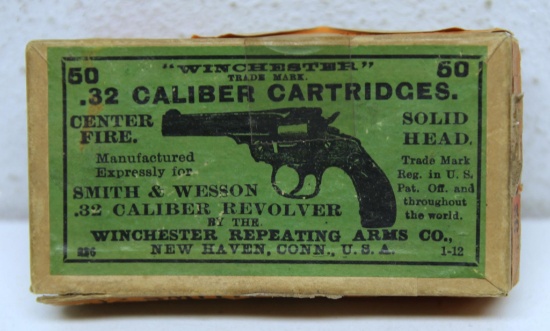 Partial Vintage Two Piece Box 34 Original Winchester .32 S&W Cartridges
