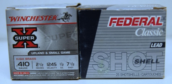 Full Box Winchester 2 1/2" .410 Ga. 7 1/2 Shot, Full Box Federal .410 Ga. 3" 7 1/2 Shot Shotshells