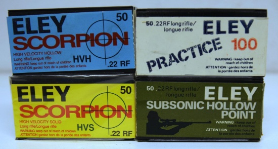 4 Full Different Boxes Eley .22 LR Cartridges - Scorpion HVH, Scorpion HVS, Practice 100, Subsonic