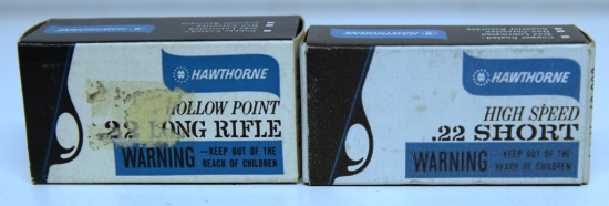 2 Full Vintage Boxes Montgomery Ward Hawthorne Cartridges - .22 LR Hollow Point and .22 Short
