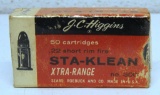 Full Vintage Box Sears Roebuck and Co. J.C. Higgins Sta-Klean Xtra-Range .22 Short Cartridges