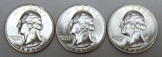 1947 D, 1947 D, 1947 S Washington Quarters