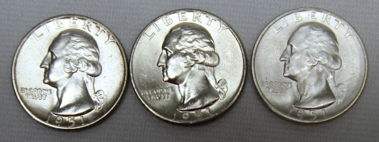 1951, 1951 D, 1951 S Washington Quarters