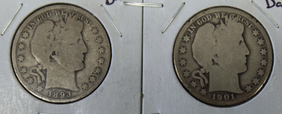 1893 and 1901 O Barber Half Dollars