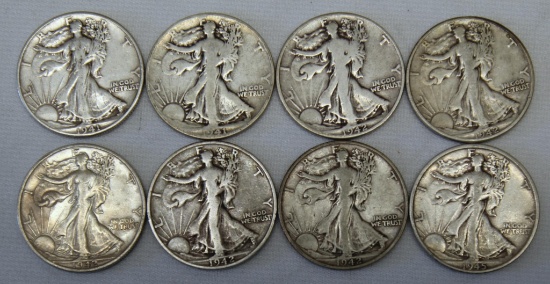 8 Walking Liberty Half Dollars - 1941, 1941 S, 2 1942, 1942 D, 2 1942 S, 1945 S