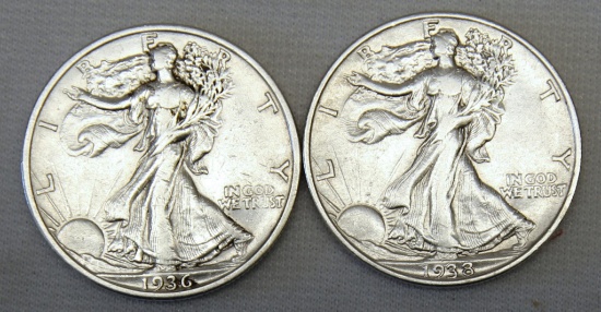 1936 S and 1938 Walking Liberty Half Dollars