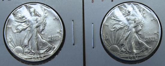1939 S and 1941 D Walking Liberty Half Dollars