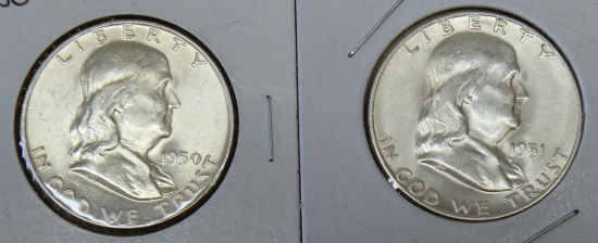 1950 D and 1951 D Franklin Half Dollars