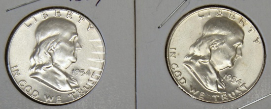 1954 and 1954 D Franklin Half Dollars