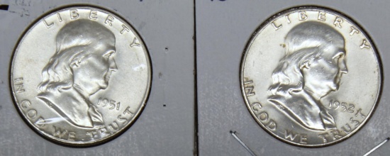 1951 and 1952 S Franklin Half Dollars