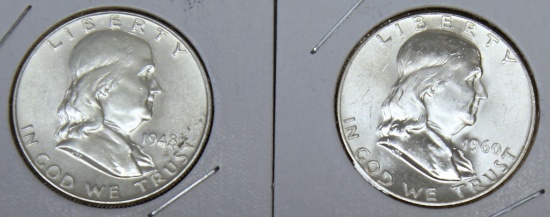 1948 and 1960 Franklin Half Dollars
